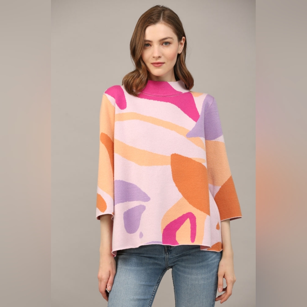 Abstract Mock Neck Sweater in Lilac Multi
